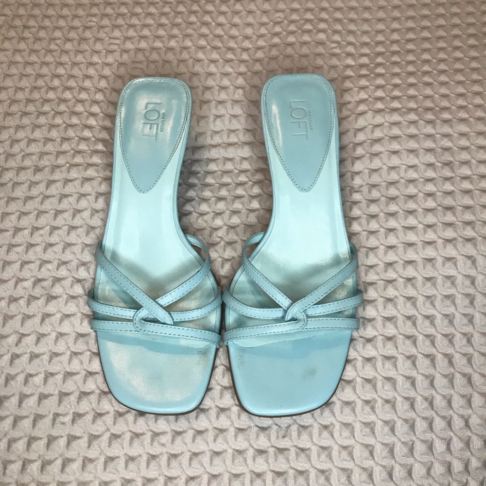 Light blue square toe sandals